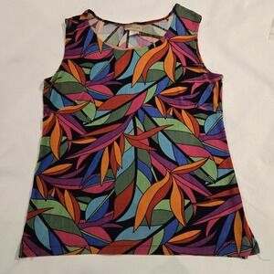 VTG Choices Women's  Sleeveless Tank Blouse Side Slits Tropical‎ Pattern Small